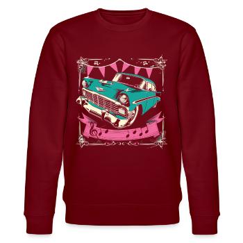 Fünfziger Jahre 1950er Auto Musik - Stanley/Stella Unisex Bio-Sweatshirt CHANGER  - Burgunderrot - Vorne - Nik (191cm) & Marisol (170cm)