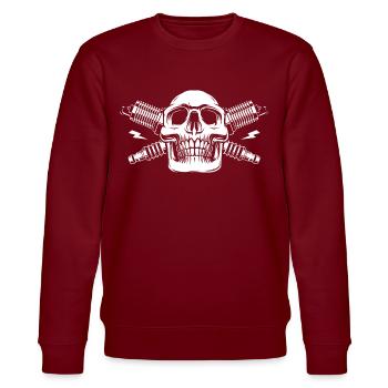 skull with spark plug - Stanley/Stella CHANGER Unisex Organic Sweatshirt - burgundy - Front - Nik (191cm) & Marisol (170cm)