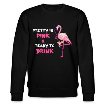 Flamingo Pretty In Pink And Ready To Drink - Stanley/Stella Unisex Bio-Sweatshirt CHANGER  - Schwarz - Vorne - Nik (191cm) & Marisol (170cm)