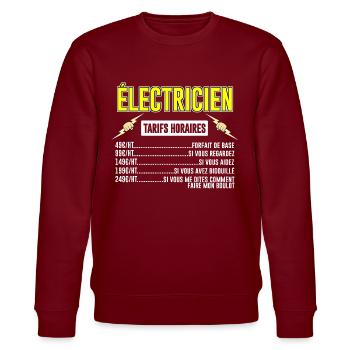 Électricien Tarifs Horaires - Sweat bio CHANGER Stanley/Stella Unisexe - bordeaux - Devant - Nik (191cm) & Marisol (170cm)