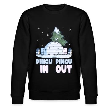 Pinguin Wortspiel Schnee Winter Pingu-In Pingu-Out - Stanley/Stella Unisex Bio-Sweatshirt CHANGER  - Schwarz - Vorne - Nik (191cm) & Marisol (170cm)