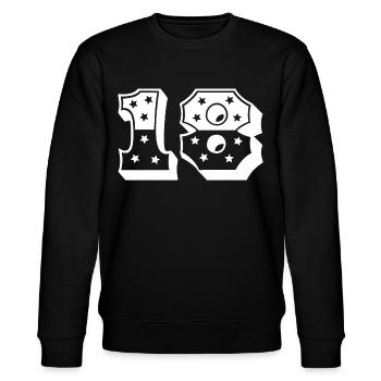 Zahl 18 - Stanley/Stella Unisex Bio-Sweatshirt CHANGER  - Schwarz - Vorne - Nik (191cm) & Marisol (170cm)