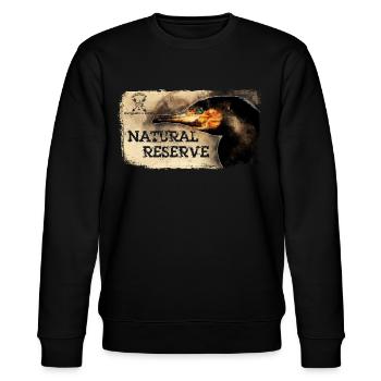Serie "NATURSCHUTZGEBIET" - Kormoran - Stanley/Stella Unisex Bio-Sweatshirt CHANGER  - Schwarz - Vorne - Nik (191cm) & Marisol (170cm)