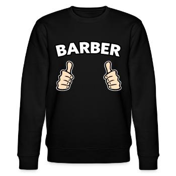 Barbier Friseur Geschenkidee - Stanley/Stella Unisex Bio-Sweatshirt CHANGER  - Schwarz - Vorne - Nik (191cm) & Marisol (170cm)