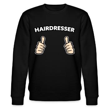Friseur Beruf Geschenkidee - Stanley/Stella Unisex Bio-Sweatshirt CHANGER  - Schwarz - Vorne - Nik (191cm) & Marisol (170cm)
