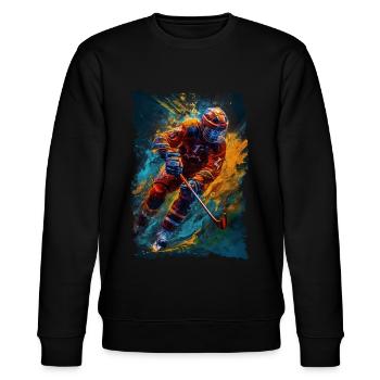 Bunter Eishockey Spieler Geschenk Eishockey Fans - Stanley/Stella Unisex Bio-Sweatshirt CHANGER  - Schwarz - Vorne - Nik (191cm) & Marisol (170cm)
