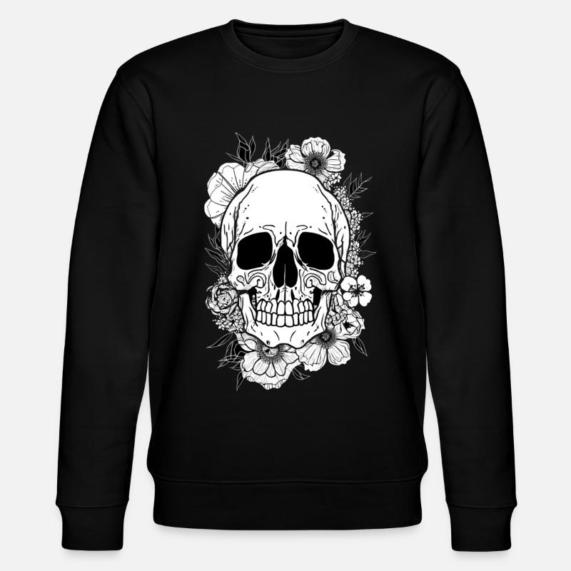 Crâne avec fleurs Art - Sweat bio CHANGER Stanley/Stella Unisexe - noir