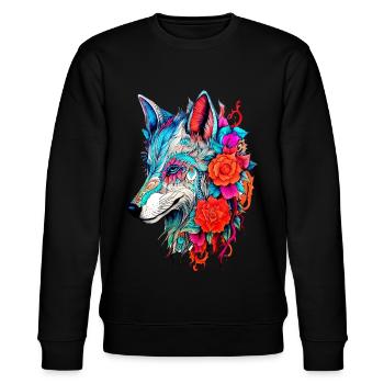 Wolf with Flowers Girls - Stanley/Stella CHANGER Unisex Organic Sweatshirt - black - Front - Nik (191cm) & Marisol (170cm)