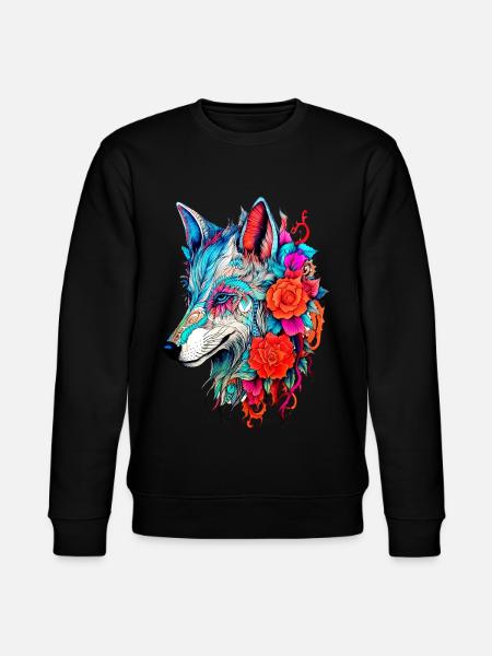 Wolf mit Blumen Mädchen - Stanley/Stella Unisex Bio-Sweatshirt CHANGER - Schwarz