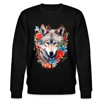 Wolf with Flowers Girls - Stanley/Stella CHANGER Unisex Organic Sweatshirt - black - Front - Nik (191cm) & Marisol (170cm)