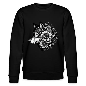 Wolf Blumen Tier Grafik Wolfsliebhaber - Stanley/Stella Unisex Bio-Sweatshirt CHANGER  - Schwarz - Vorne - Nik (191cm) & Marisol (170cm)