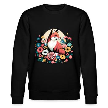 Fuchs Blumen Floral Cottagecore Retro Tier - Stanley/Stella Unisex Bio-Sweatshirt CHANGER  - Schwarz - Vorne - Nik (191cm) & Marisol (170cm)