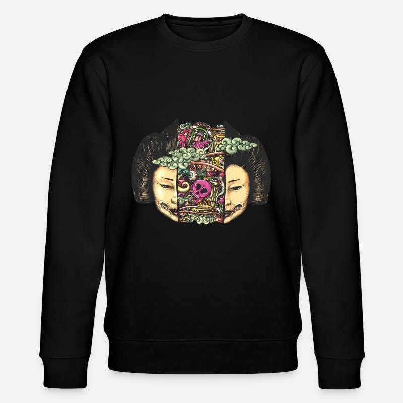 Split Head Gueisha Doodle - Stanley/Stella CHANGER Unisex Organic Sweatshirt - black