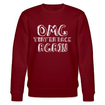 OMG They're Back Again, Backstreet Trough My Heart - Stanley/Stella Unisex Bio-Sweatshirt CHANGER  - Burgunderrot - Vorne - Nik (191cm) & Marisol (170cm)