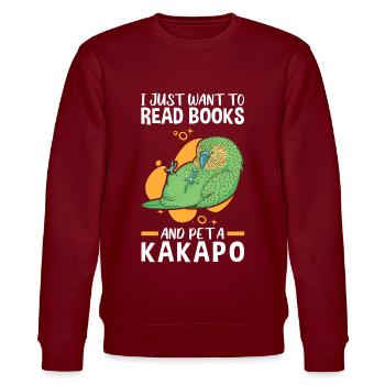 Kakapo streicheln und lesen flugunfähiger Papagei - Stanley/Stella Unisex Bio-Sweatshirt CHANGER  - Burgunderrot - Vorne - Nik (191cm) & Marisol (170cm)