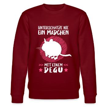 Mädchen mit Degu Nagetier Chile Degu - Stanley/Stella Unisex Bio-Sweatshirt CHANGER  - Burgunderrot - Vorne - Nik (191cm) & Marisol (170cm)