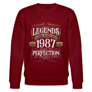 Legende 1987 35. Geburtstag Geschenk Herren Lustig - Stanley/Stella Unisex Bio-Sweatshirt CHANGER  - Burgunderrot - Vorne - Nik (191cm) & Marisol (170cm)