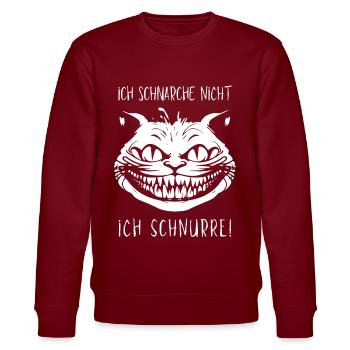 Ich schnarche nicht, Ich schnurre - Grinsekatze - Stanley/Stella Unisex Bio-Sweatshirt CHANGER  - Burgunderrot - Vorne - Nik (191cm) & Marisol (170cm)