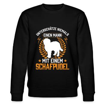 Mann mit Schafpudel unterschätzen Hütepudel - Stanley/Stella Unisex Bio-Sweatshirt CHANGER  - Schwarz - Vorne - Nik (191cm) & Marisol (170cm)