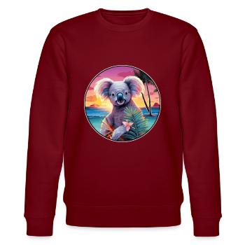 Koala Buntes Aquarell Cartoon Kawaii Tier - Stanley/Stella Unisex Bio-Sweatshirt CHANGER  - Burgunderrot - Vorne - Nik (191cm) & Marisol (170cm)
