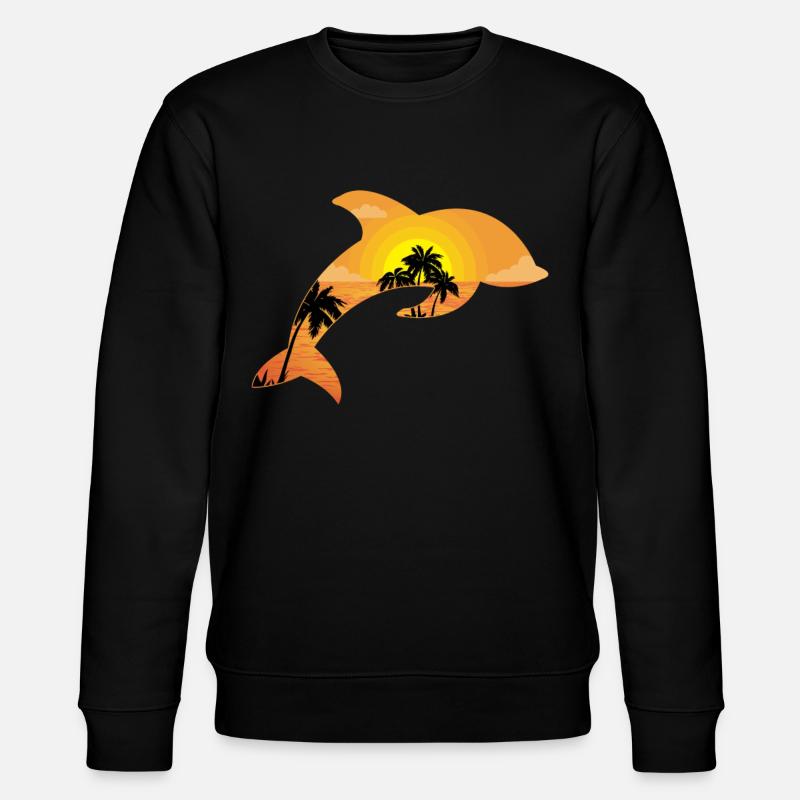Dolphin Palm Tree Sunset - Stanley/Stella Unisex Bio-Sweatshirt CHANGER  - Schwarz