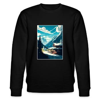 Klosters Serneus Schweiz Vintage Reiseposter - Stanley/Stella Unisex Bio-Sweatshirt CHANGER  - Schwarz - Vorne - Nik (191cm) & Marisol (170cm)