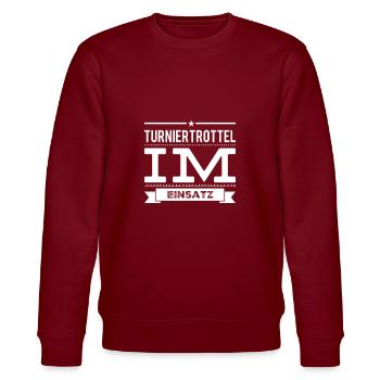 Turniertrottel Pferde T-Shirt Lustiger Spruch - Stanley/Stella Unisex Bio-Sweatshirt CHANGER  - Burgunderrot - Vorne - Nik (191cm) & Marisol (170cm)