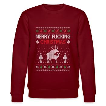 MERRY FUCKING CHRISTMAS Christmas gift vulgar - Stanley/Stella CHANGER Unisex Organic Sweatshirt - burgundy - Front - Nik (191cm) & Marisol (170cm)