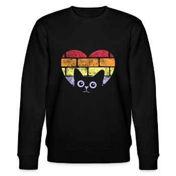 Chat cool chaton coeur mur rétro vintage look 70 - Sweat bio CHANGER Stanley/Stella Unisexe - noir - Devant - Nik (191cm) & Marisol (170cm)