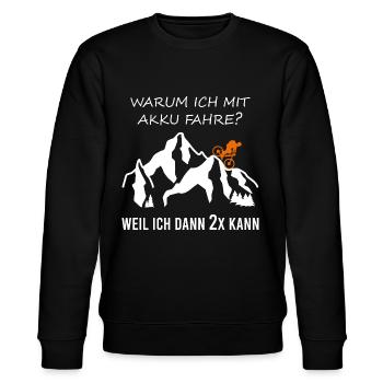 Mountainbike Warum ich mit Akku fahre Berg Biker - Stanley/Stella Unisex Bio-Sweatshirt CHANGER  - Schwarz - Vorne - Nik (191cm) & Marisol (170cm)