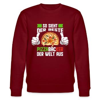 Weltbester Pizzabäcker Geschenkidee - Stanley/Stella Unisex Bio-Sweatshirt CHANGER  - Burgunderrot - Vorne - Nik (191cm) & Marisol (170cm)