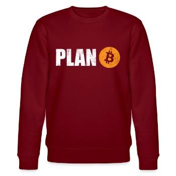 Plan Bitcoin - Stanley/Stella Unisex Bio-Sweatshirt CHANGER  - Burgunderrot - Vorne - Nik (191cm) & Marisol (170cm)