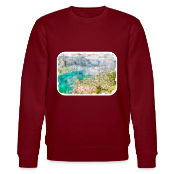 Montenegro Landmark Watercolor Sketch Illustration - Stanley/Stella CHANGER Unisex Organic Sweatshirt - burgundy - Front - Nik (191cm) & Marisol (170cm)