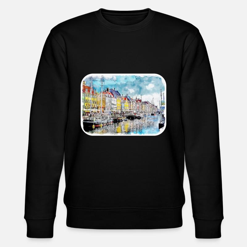 Copenhague Danemark Aquarelle Sketch Illustration - Sweat bio CHANGER Stanley/Stella Unisexe - noir