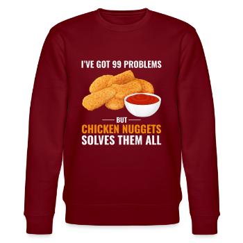 Chicken Nuggets Fast Food Lustiger Spruch - Stanley/Stella Unisex Bio-Sweatshirt CHANGER  - Burgunderrot - Vorne - Nik (191cm) & Marisol (170cm)