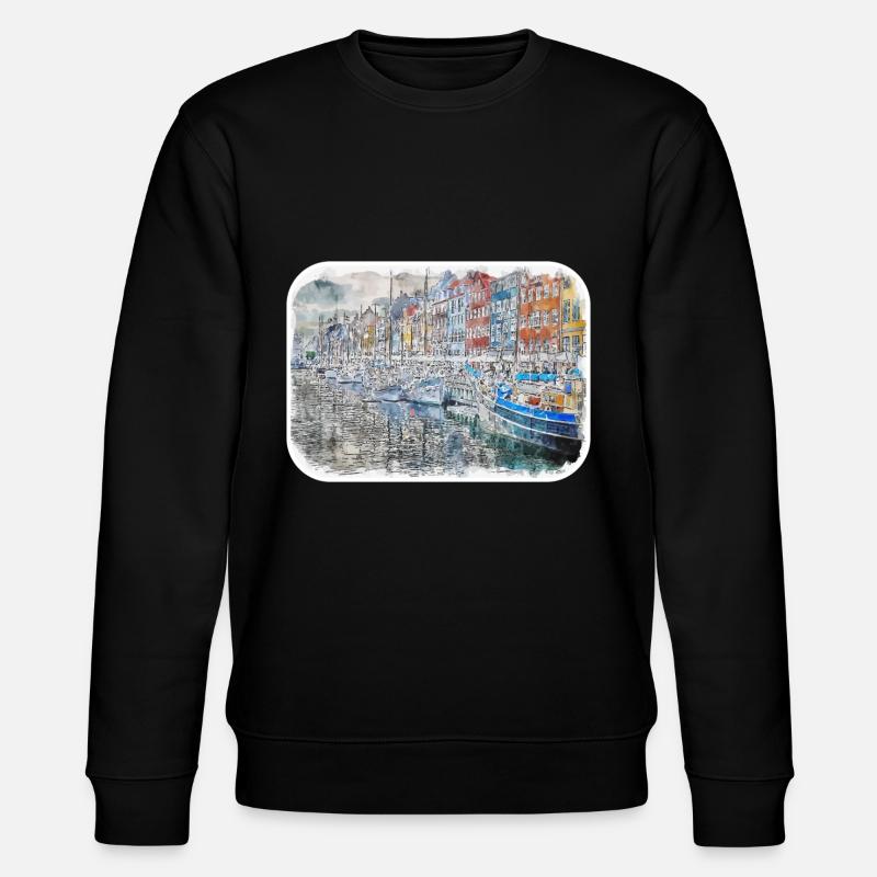 Copenhague Danemark Aquarelle Sketch Illustration - Sweat bio CHANGER Stanley/Stella Unisexe - noir