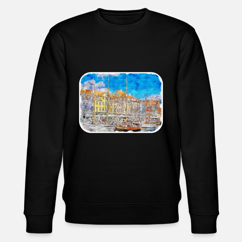 Copenhague Danemark Aquarelle Sketch Illustration - Sweat bio CHANGER Stanley/Stella Unisexe - noir