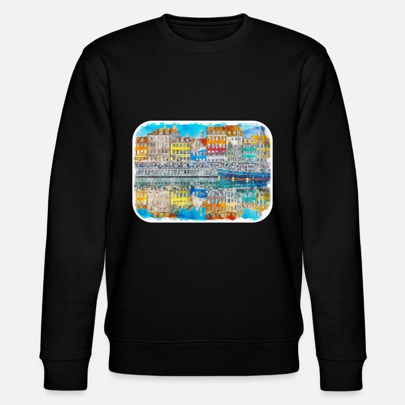 Copenhague Danemark Aquarelle Sketch Illustration - Sweat bio CHANGER Stanley/Stella Unisexe - noir