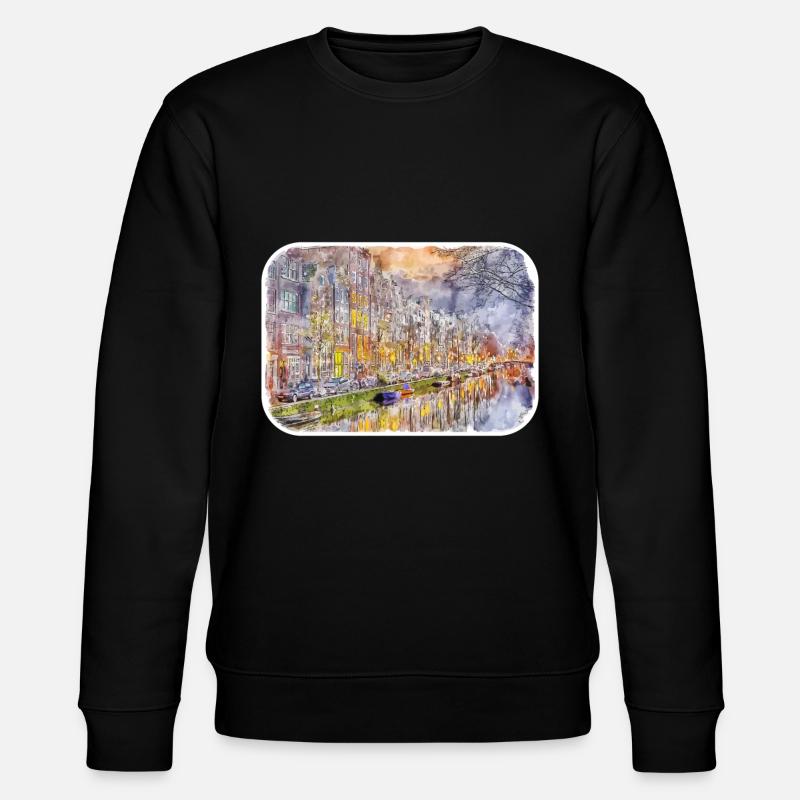 Amsterdam Pays-Bas Aquarelle Dessin d’esquisse - Sweat bio CHANGER Stanley/Stella Unisexe - noir