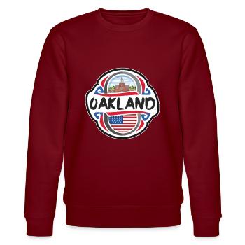 Oakland USA Vereinigte Staaten Flagge Reise Souvenir Bad - Stanley/Stella Unisex Bio-Sweatshirt CHANGER  - Burgunderrot - Vorne - Nik (191cm) & Marisol (170cm)