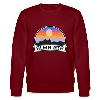 Alma Ata Kasachstan Skyline Vintage Sonnenuntergang Reisen - Stanley/Stella Unisex Bio-Sweatshirt CHANGER  - Burgunderrot - Vorne - Nik (191cm) & Marisol (170cm)