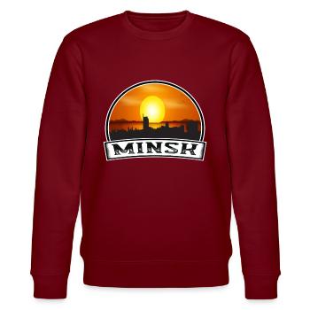 Minsk Weißrussland Skyline Vintage Sonnenuntergang Reise Souven - Stanley/Stella Unisex Bio-Sweatshirt CHANGER  - Burgunderrot - Vorne - Nik (191cm) & Marisol (170cm)