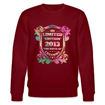 2013 Birthday vintage vintage rainbow colors - Stanley/Stella CHANGER Unisex Organic Sweatshirt - burgundy - Front - Nik (191cm) & Marisol (170cm)
