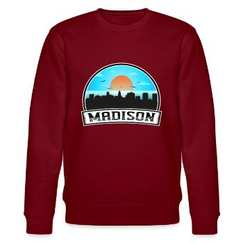 Madison Wisconsin Usa Skyline Vintage Sunset Trave - Stanley/Stella Unisex Bio-Sweatshirt CHANGER  - Burgunderrot - Vorne - Nik (191cm) & Marisol (170cm)