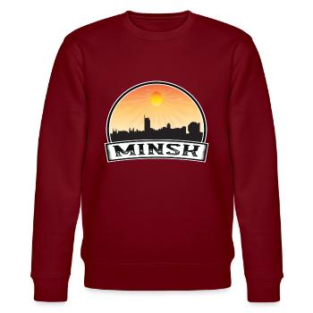 Minsk Weißrussland Skyline Vintage Sonnenuntergang Reise Souven - Stanley/Stella Unisex Bio-Sweatshirt CHANGER  - Burgunderrot - Vorne - Nik (191cm) & Marisol (170cm)