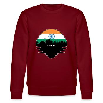 Delhi Indien Flagge Skyline Silhouette Reisen - Stanley/Stella Unisex Bio-Sweatshirt CHANGER  - Burgunderrot - Vorne - Nik (191cm) & Marisol (170cm)