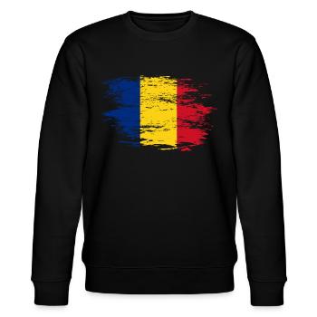 Rumänien Flagge used - Stanley/Stella Unisex Bio-Sweatshirt CHANGER  - Schwarz - Vorne - Nik (191cm) & Marisol (170cm)