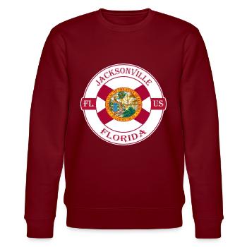 Jacksonville Florida Flagge USA Souvenir Abzeichen - Stanley/Stella Unisex Bio-Sweatshirt CHANGER  - Burgunderrot - Vorne - Nik (191cm) & Marisol (170cm)