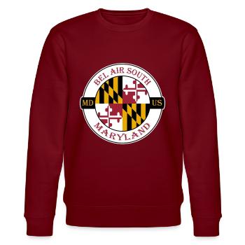 Bel Air South Maryland Flag USA Souvenir Badge - Stanley/Stella CHANGER Unisex Organic Sweatshirt - burgundy - Front - Nik (191cm) & Marisol (170cm)