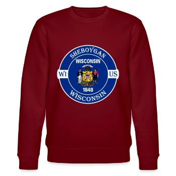 Sheboygan Wisconsin Flagge USA Reise Souvenir Abzeichen - Stanley/Stella Unisex Bio-Sweatshirt CHANGER  - Burgunderrot - Vorne - Nik (191cm) & Marisol (170cm)